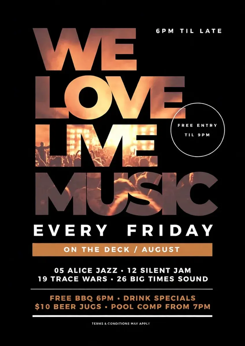 Event poster after the edit. Now reads: EVERY FRIDAY